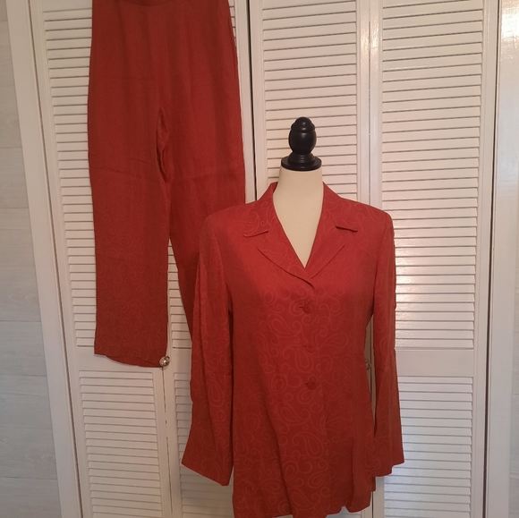 Carlisle rust paisley linen suit blazer hi waist pants sz 6/8 *F - Picture 1 of 6